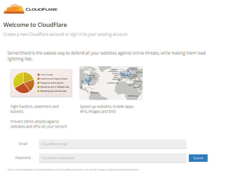 Create a new CloudFlare account or sign